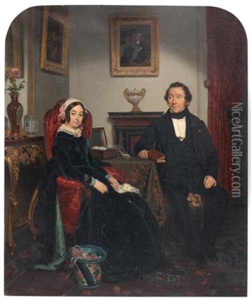 Couple Dans Un Interieur Oil Painting - Jean Alphonse Roehn
