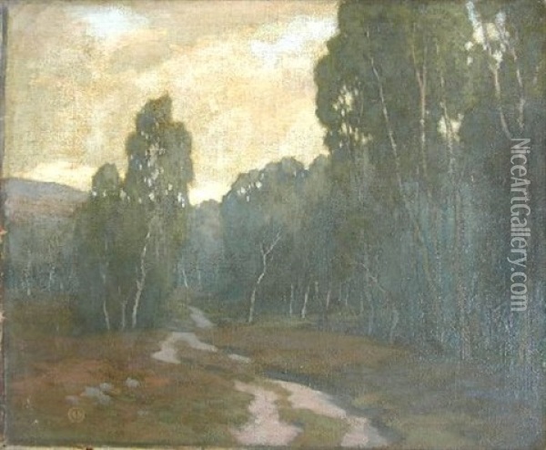 A Woodland Landscape With A Stream (+ 4 Others; 5 Works) Oil Painting - James Cadenhead