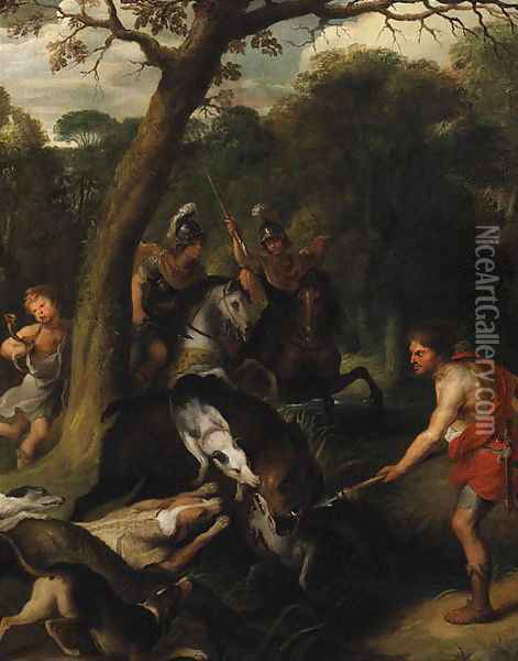 A Boar Hunt Oil Painting - Sir Peter Paul Rubens