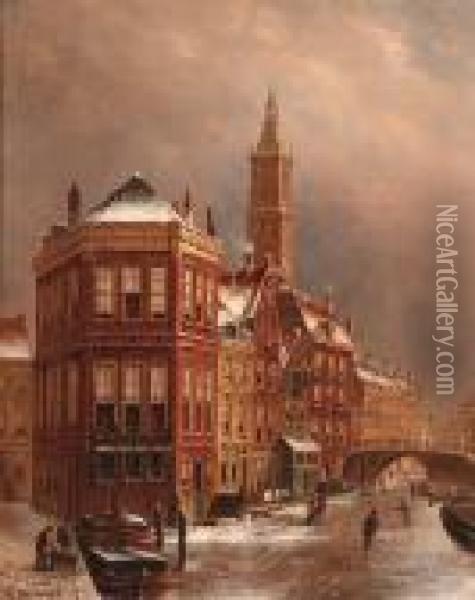 't Kolkje, Amsterdam, In Winter Oil Painting - Oene Romkes De Jongh