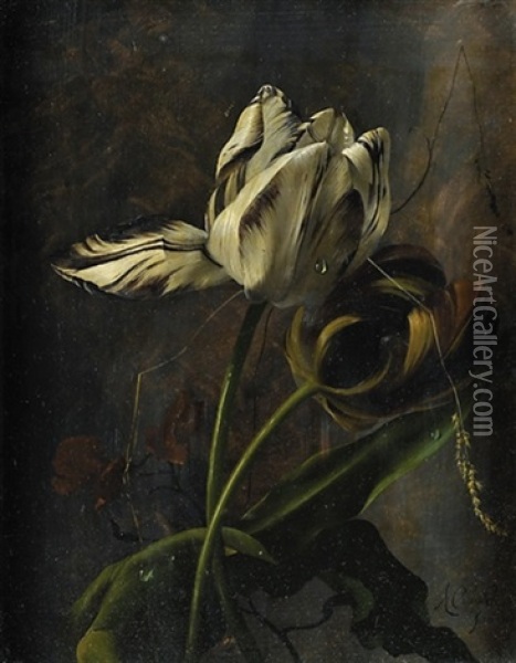Tulipes Et Brin D'herbe Oil Painting - Arthur Chaplin