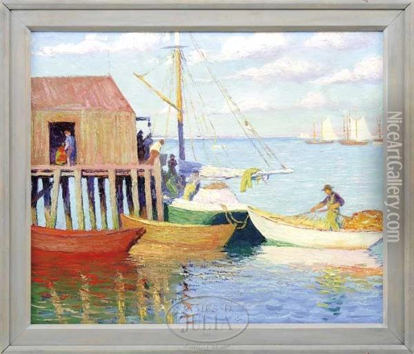 Beneker Double Work: Higgins Wharf & View From The Homestead Oil Painting - Gerrit Albertus Beniker