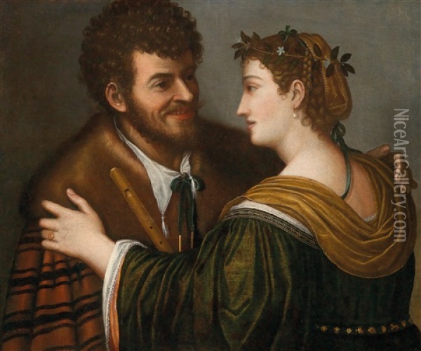 A Young Couple Oil Painting - Niccolo Frangipane