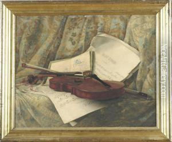 Still Life With Violin Oil Painting - Luther Emerson Van Gorder