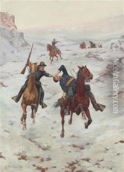 Dispatch Bearers Oil Painting - Charles Schreyvogel