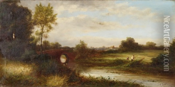 Flusslandschaft Mit Einer Brucke Und Figurenstaffage Oil Painting - Charles Robert Leslie
