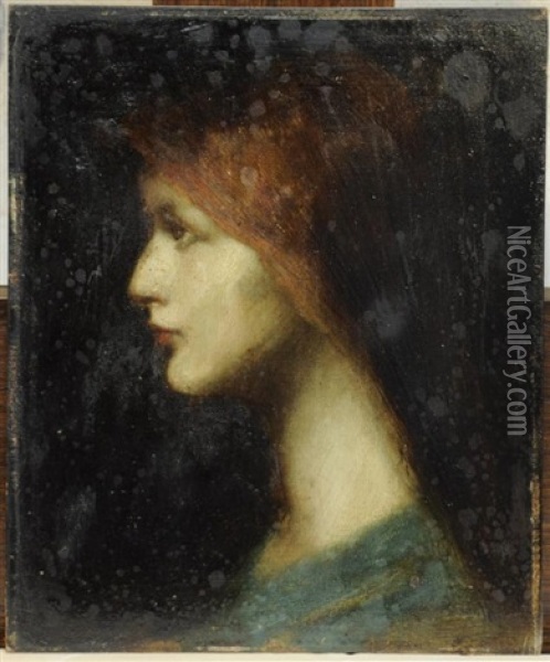 Portrait De Jeune Femme A La Chevelure Rousse Oil Painting - Jean Jacques Henner