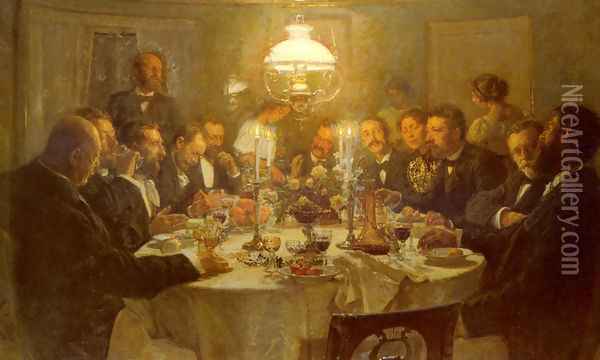 The Artists' Gathering Oil Painting - Viggo Johansen