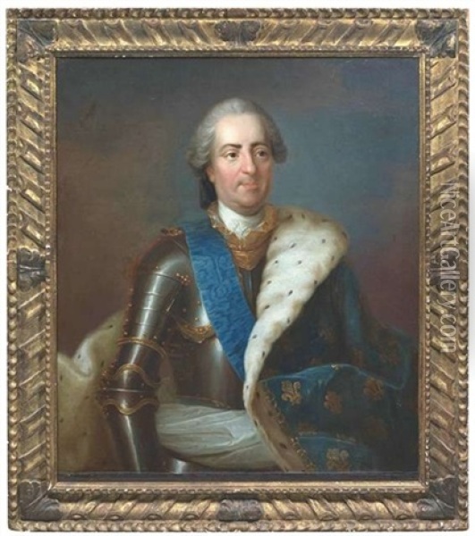 Portrait Louis Xv Im Harnisch, Daruber Eine Blaue Scharpe Und Einen Hermelin Gefutterten Blauen Mantel Oil Painting - Louis Michel van Loo