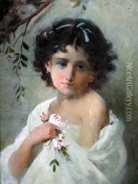 A Young Girl With Posy Of Flowers Oil Painting - Jean Baptiste Bertrand
