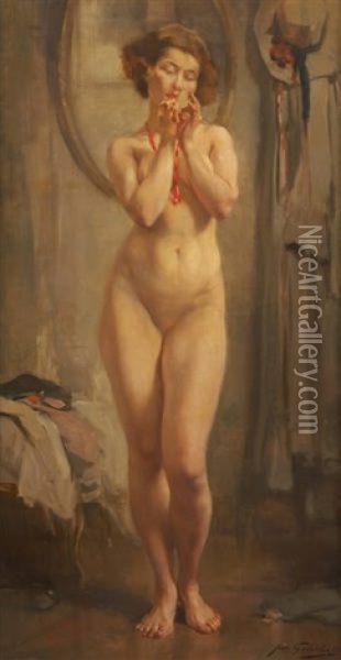 Nu Se Mirant Oil Painting - Jean Leon Henri Gouweloos