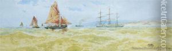 Shipping In The Channel Oil Painting - Henri Tebbitt