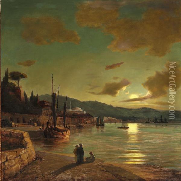 Evening Light Off Constantinople Oil Painting - Anton Melbye
