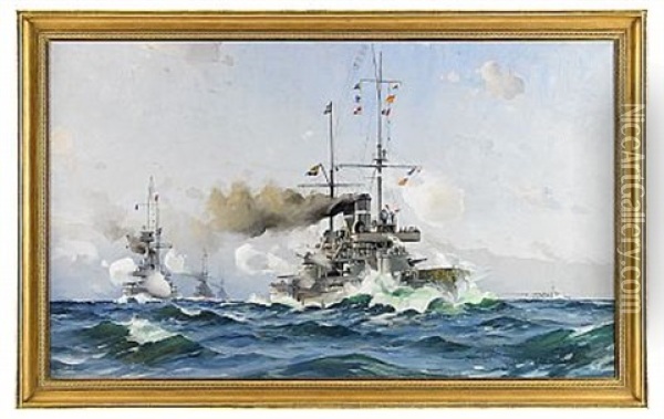 Pansarbatar Av Aran-typ Under Stridsovning Oil Painting - Herman Gustav af Sillen