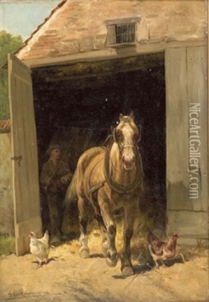 Beim Pferdestall Oil Painting - Frans Van Leemputten
