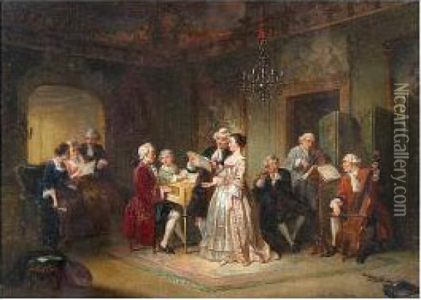 A Musical Recital Oil Painting - Hendricus Engelbertus Reijntjens