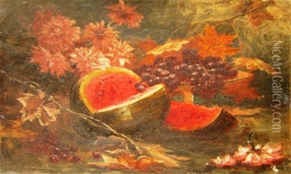 Still Life With Watermelon Oil Painting - Yuliy Yulevich Klever the Younger