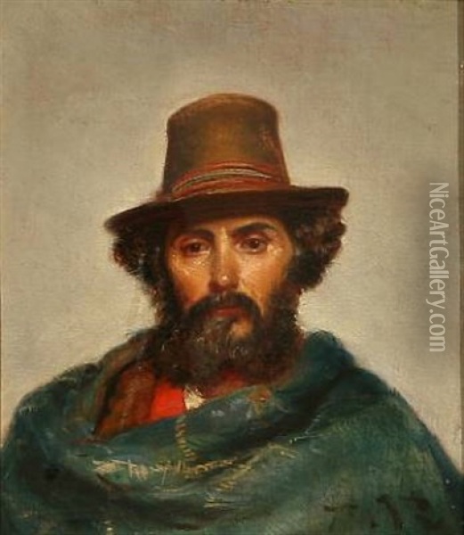 An Italian Man With A Hat And A Mantle Oil Painting - Vilhelm Rosenstand