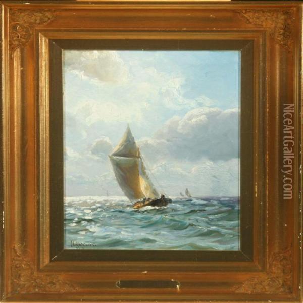 Seascape With Sailingship Oil Painting - Holger Peter Svane Lubbers