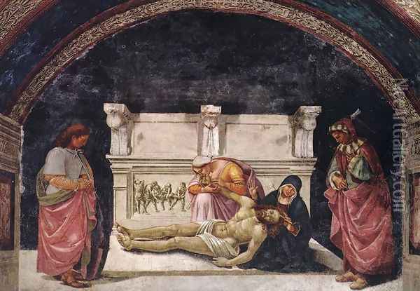 Lamentation over the Dead Christ with Sts Parenzo and Faustino 1499-1502 Oil Painting - Francesco Signorelli