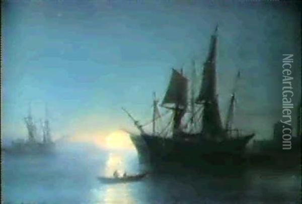Abend Im Hafen Oil Painting - Jean Baptiste Henri Durand-Brager