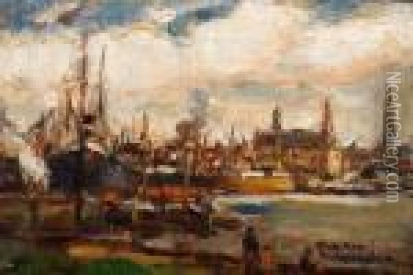 Rede Van Antwerpen Met Boten Van De Red Star Line Oil Painting - Eugeen Van Mieghem