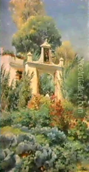 In The Garden Oil Painting - Manuel Garcia y Rodriguez