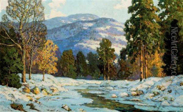 Mountains In Winter Oil Painting - Walter Koeniger
