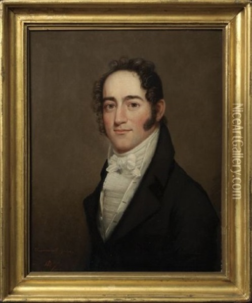 Portrait Of A Young Gentleman In A Black Overcoat And Elaborate Neckerchief Oil Painting - Ethan Allen Greenwood