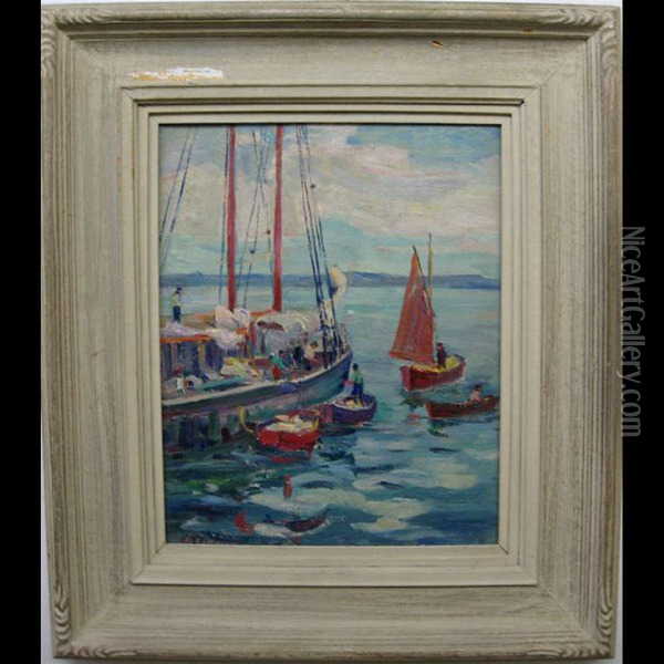Figures At A Port Fishing Oil Painting - Minnie Kallmeyer
