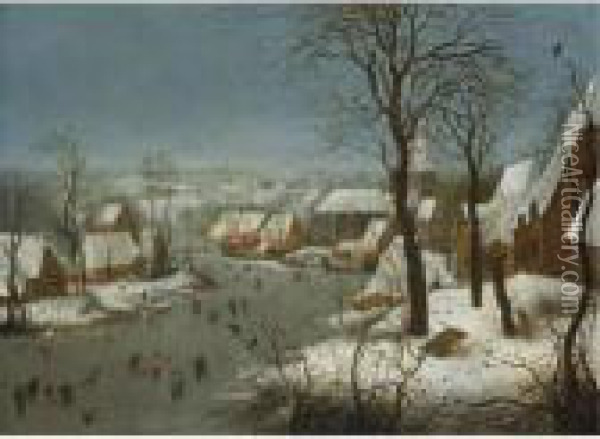 Winter Landscape With A Bird-trap Oil Painting - Jan Brueghel the Younger