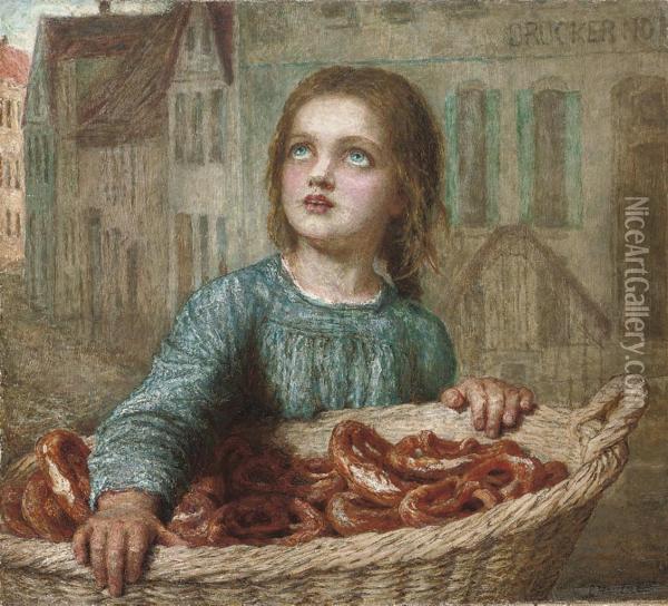 The Little Pretzel Seller Oil Painting - Karl Wilhelm Friedrich Bauerle