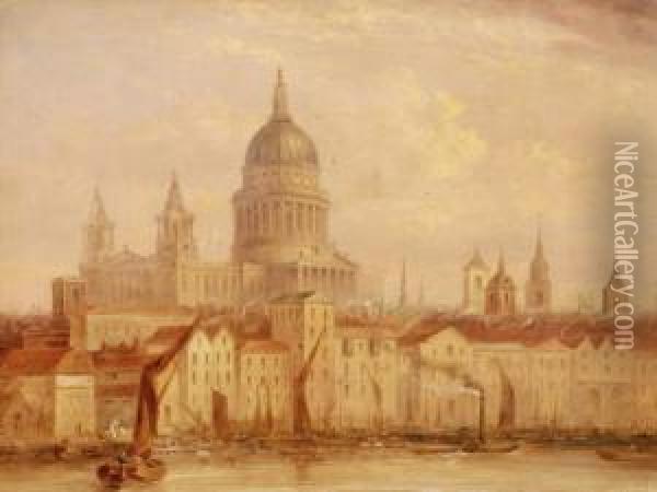 The Churchof Saint Paul's From The Thames Oil Painting - William Parrott