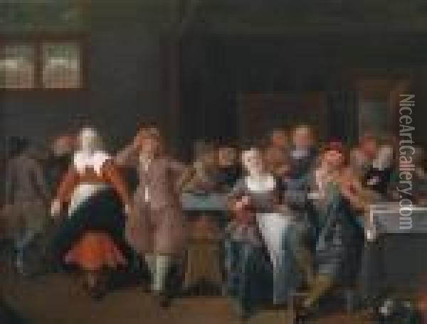 A Boisterous Group In A Tavern Oil Painting - Jan Miense Molenaer