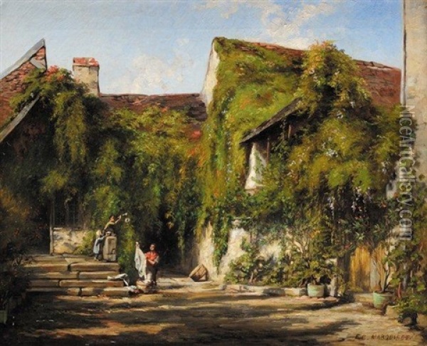 Scene De Village Oil Painting - Francois Camille Marquiset