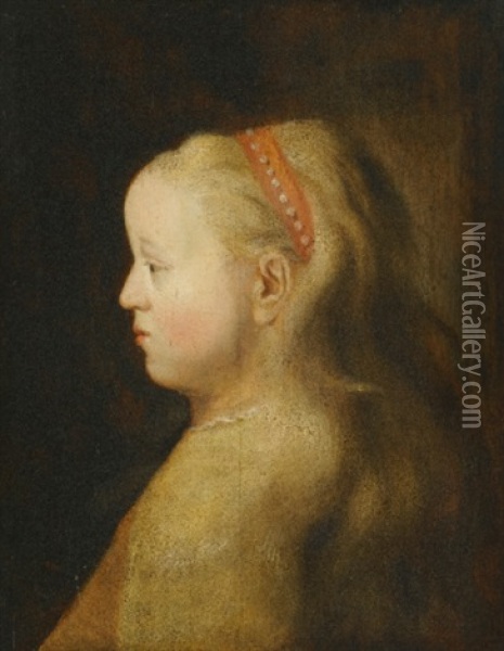 Portrait Of A Young Girl, Head And Shoulders, Wearing A Red Headband Oil Painting - Jan Andreas Lievens the Younger