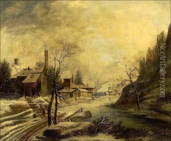 Paysage D'hiver Oil Painting - Louis-Claude Malbranche