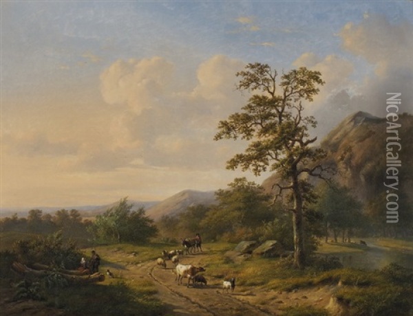 Pastorale Landschaft Mit Hirten Und Tieren Oil Painting - Jean Daniel Huber