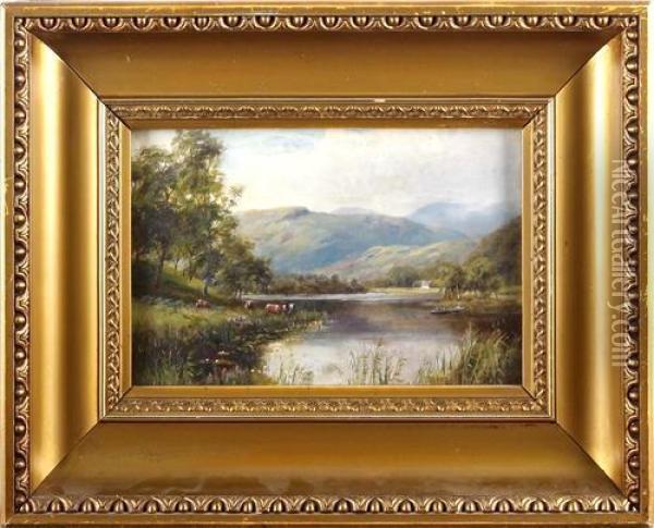 A Highland Lanscape; And Rydal Water Oil Painting - William Lakin Turner