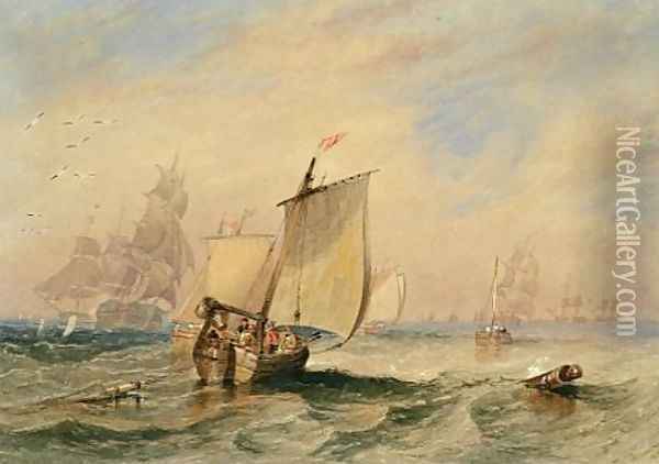 Shipping in choppy seas 1838 Oil Painting - James Wilson Carmichael