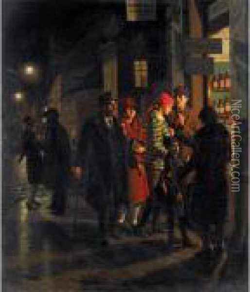 Winter Shopping In Prague Oil Painting - Vaclav Maly