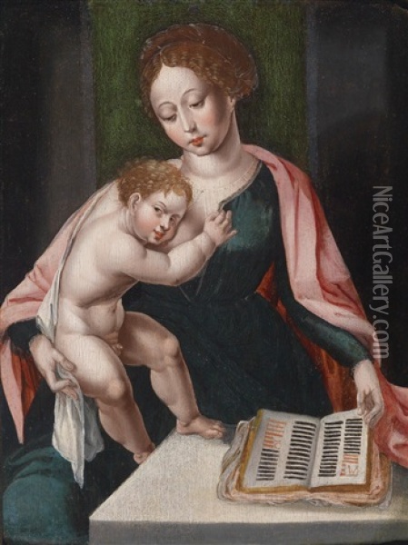 Madonna, Das Kind Haltend, Mit Einem Geoffneten Buch Oil Painting - Cornelis van Cleve
