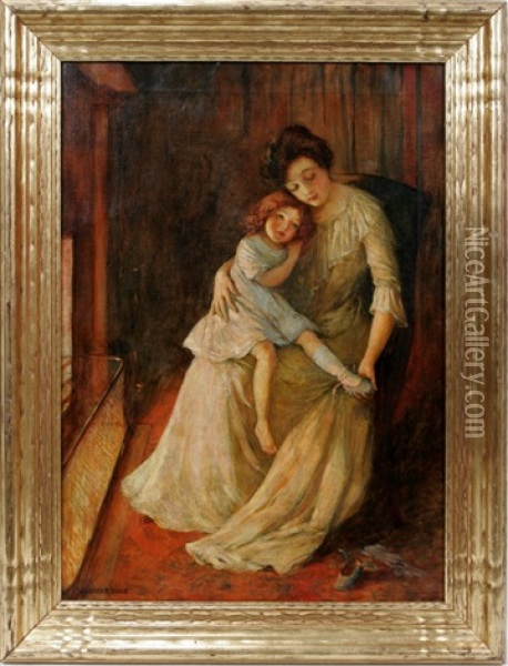 Mother And Daughter Oil Painting - Warren B. Davis