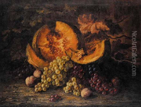 Untitled - Still Life Of Canteloupe And Grapes Oil Painting - Susanne Doring-Kessler