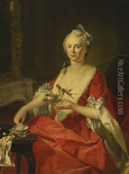 Portrait Of A Woman Taking Tea Oil Painting - Donat Nonotte