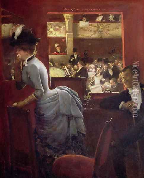 The Box by the Stalls c.1883 Oil Painting - Jean-Georges Beraud