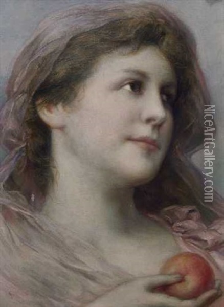 Bildnis Einer Jungen Frau Mit Apfel Oil Painting - Gabriel von Max