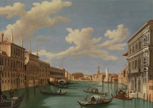 Venezianische Vedute, Blick Von Der Ca Calergi Uber Den Canal Grande In Richtung San Geremia Oil Painting - Vincenzo Chilone