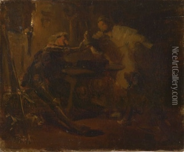 Richard Lowenherz Und Der Einsiedler (sketch) Oil Painting - Eduard von Gruetzner