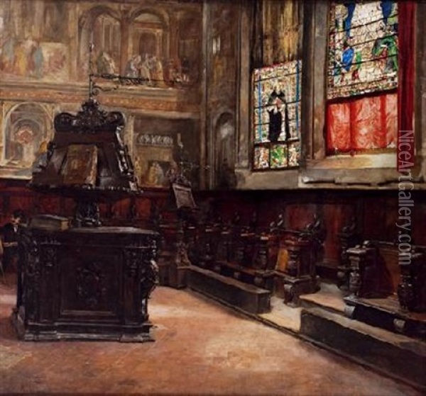 Interior De Iglesia Con Facistol Oil Painting - Asterio Mananos Martinez